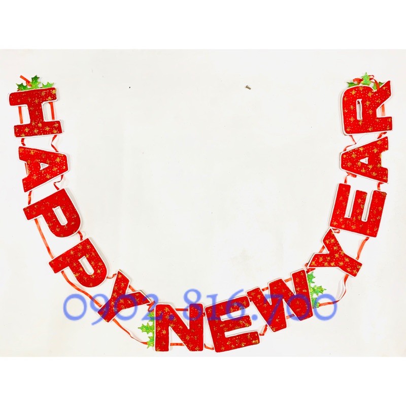 Dây chữ HAPPY NEW YEAR - CHÚC MỪNG NĂM MỚI bằng vải nhung đỏ treo ...