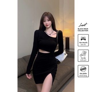 Váy đen tay dài xẻ đùi thời trang nữ LUST chất liệu dày dặn cao cấp thiết kế đẹp - M10