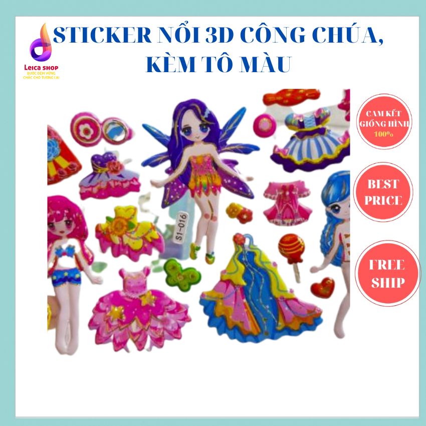Sticker nổi 3D công chúa thay trang phục kèm tô màu giá rẻ, nhiều mẫu ...
