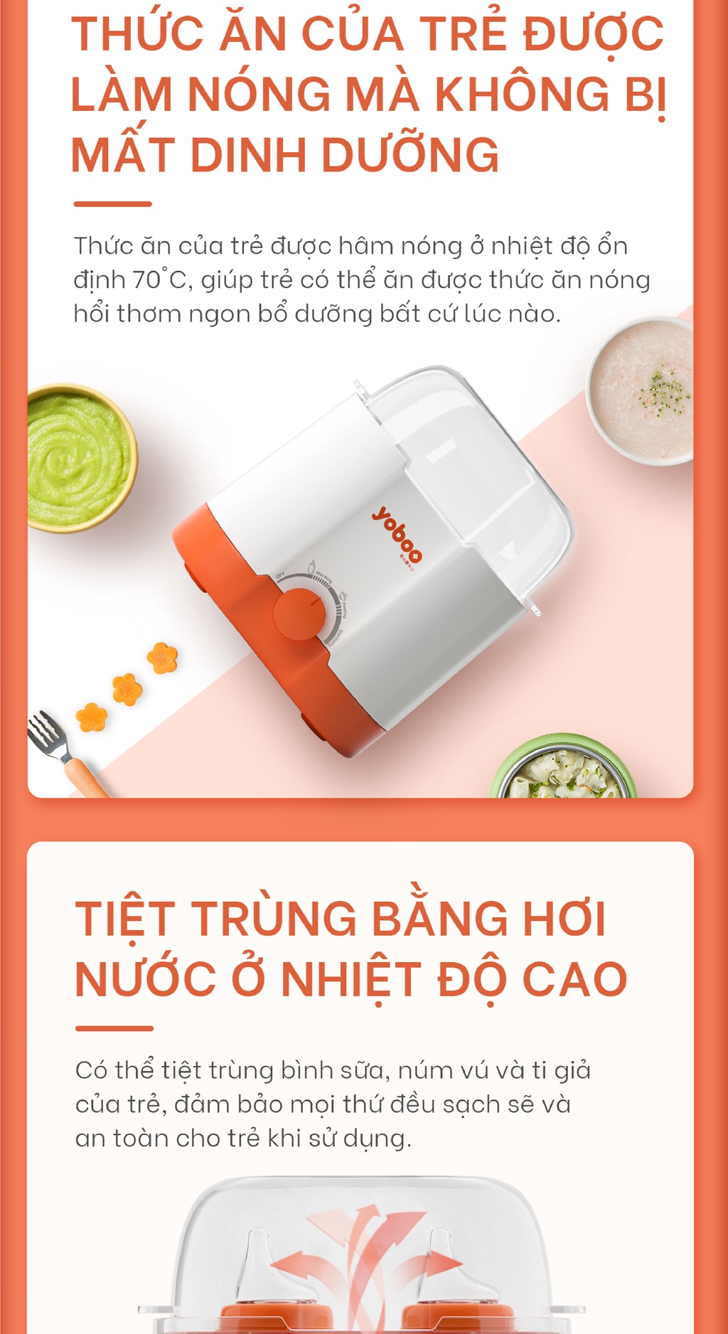 Mô tả Máy hâm sữa tiệt trùng, rả đông, giữ ấm Yoboo YB-0041 thiết kế 2 ngăn 3in1 làm nóng thức ăn - Hàng Chính Hãng - 5
