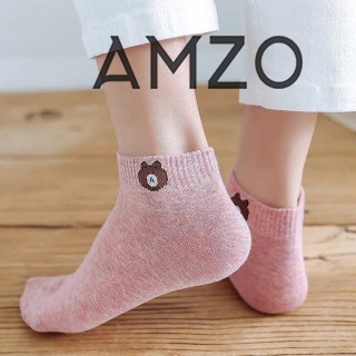 COMBO 10 ĐÔI TẤT VỚ NỮ CỔ NGẮN HÌNH GẤU KUTE TẶNG KÈM TÚI RÚT LOẠI DÀY, CHẤT MỀM_AMZO