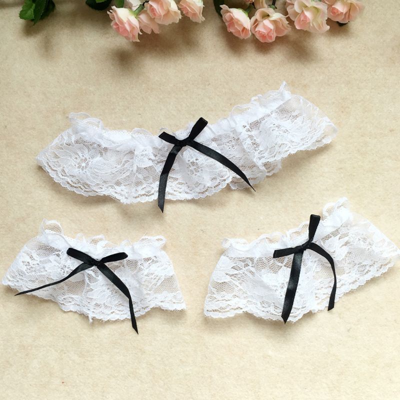 Pack of 3 Elegant Lace Bridal Leg Garters Wrist Cuffs Wedding Accessories Set