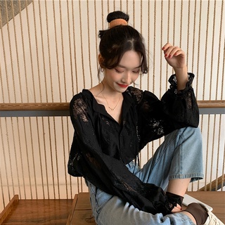 Áo Nữ Tay Dài Cổ Chữ v Phối Ren Thời Trang Quyến Rũ