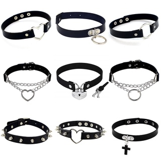 Vòng Cổ Choker Da PU Đính Đinh Tán Và Trái Tim