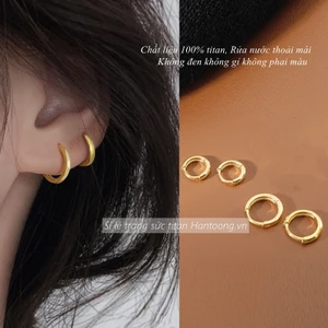 Bông tai tròn bằng chất liệu titan cao cấp không gỉ mạ vàng 24k thiết kế đơn giản hợp thời trang