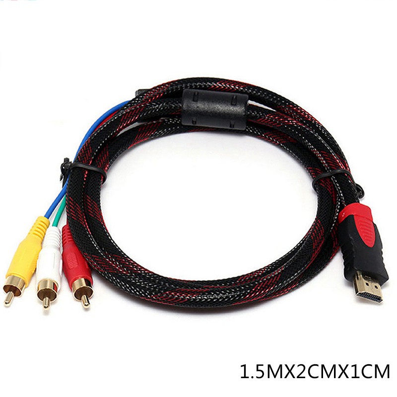 Dây cáp 1.5m chuyển đổi tín hiệu hình ảnh 1 đầu chuẩn HDMI 3 đầu chuẩn RCA cho TV kỹ thuật số