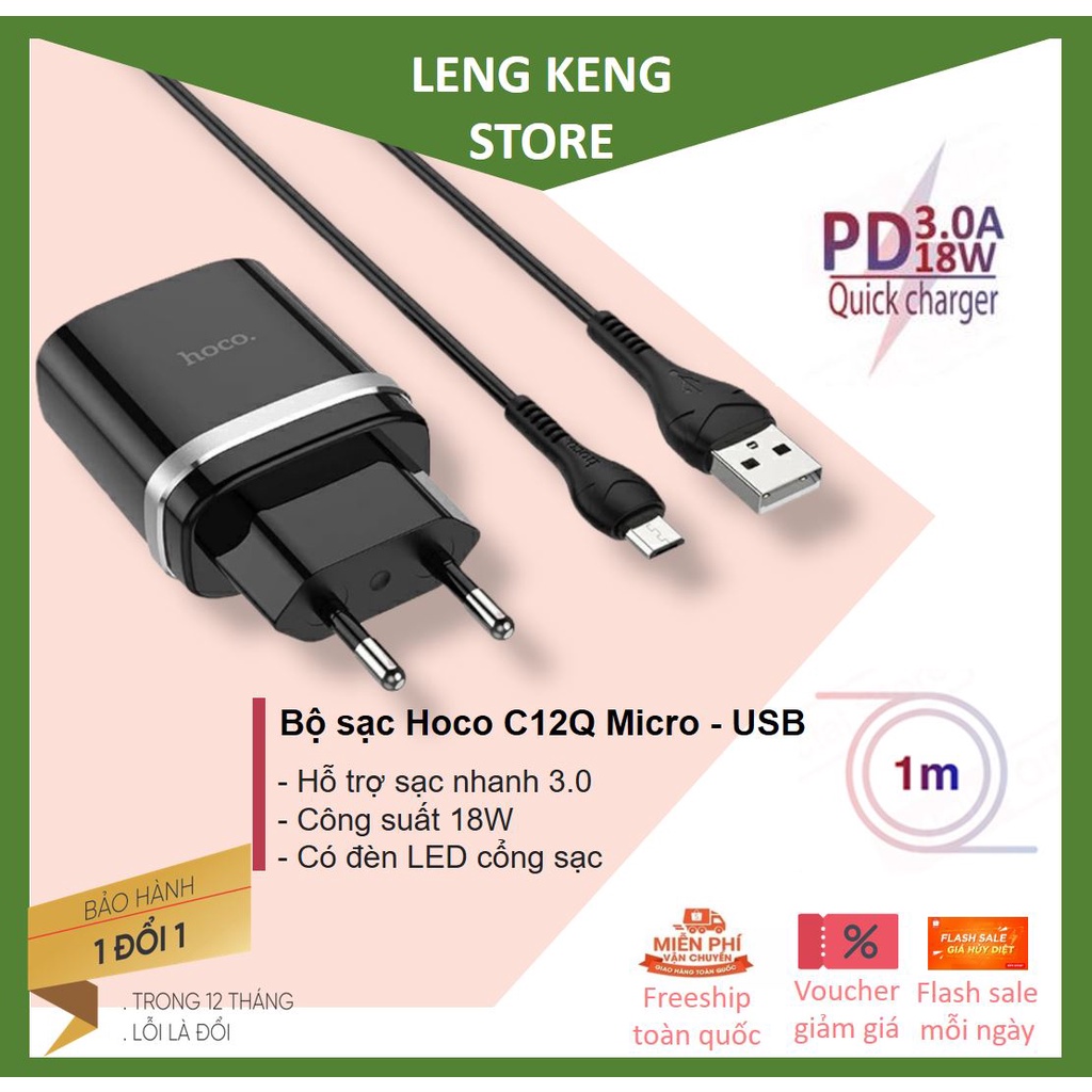 Bộ sạc nhanh 18W Hoco C12Q - [ CHÍNH HÃNG] - Cổng Micro Android hỗ trợ ...
