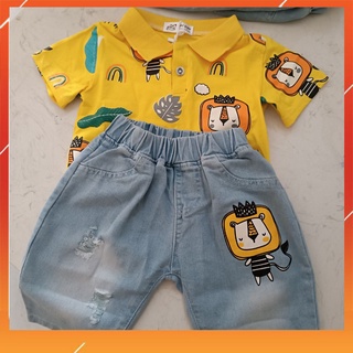 Set Bộ Sư Tử Siêu Xinh - Áo Thun Polo Kết Hợp Quần Bò Jean Cào Nhẹ Siêu Cute Bé Trai 1-7 tuổi, N&H Kids.