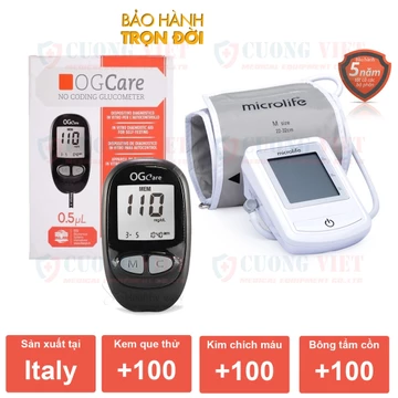 Bộ máy đo huyết áp Microlife BP 3NZ1 và Máy đo đường huyết Ogcare Italy