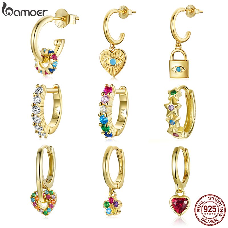(1 Chiếc) 1 Khuyên tai SCE1148 bằng bạc 925 màu vàng không gây dị ứng thời trang quà tặng cho nữ và bạn gái