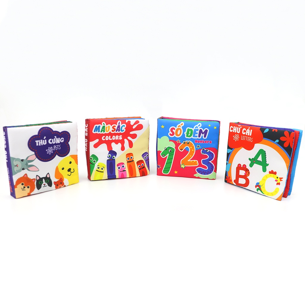 Ảnh Bộ 4 sách vải sơ sinh PiPoVietnam kích thích thị giác chủ đề Chữ cái, Màu sắc, Thú cưng, Số đếm 2