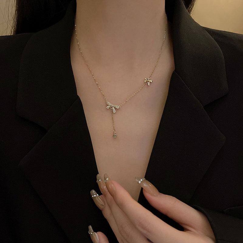 Vòng Cổ Choker Thép Titan Đính Nơ Tua Rua Phong Cách Mới