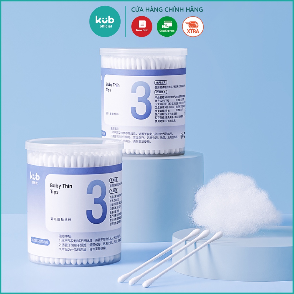 Tăm bông cho bé sơ sinh, bông tự nhiên, hộp 100 que KUB | Shopee Việt Nam