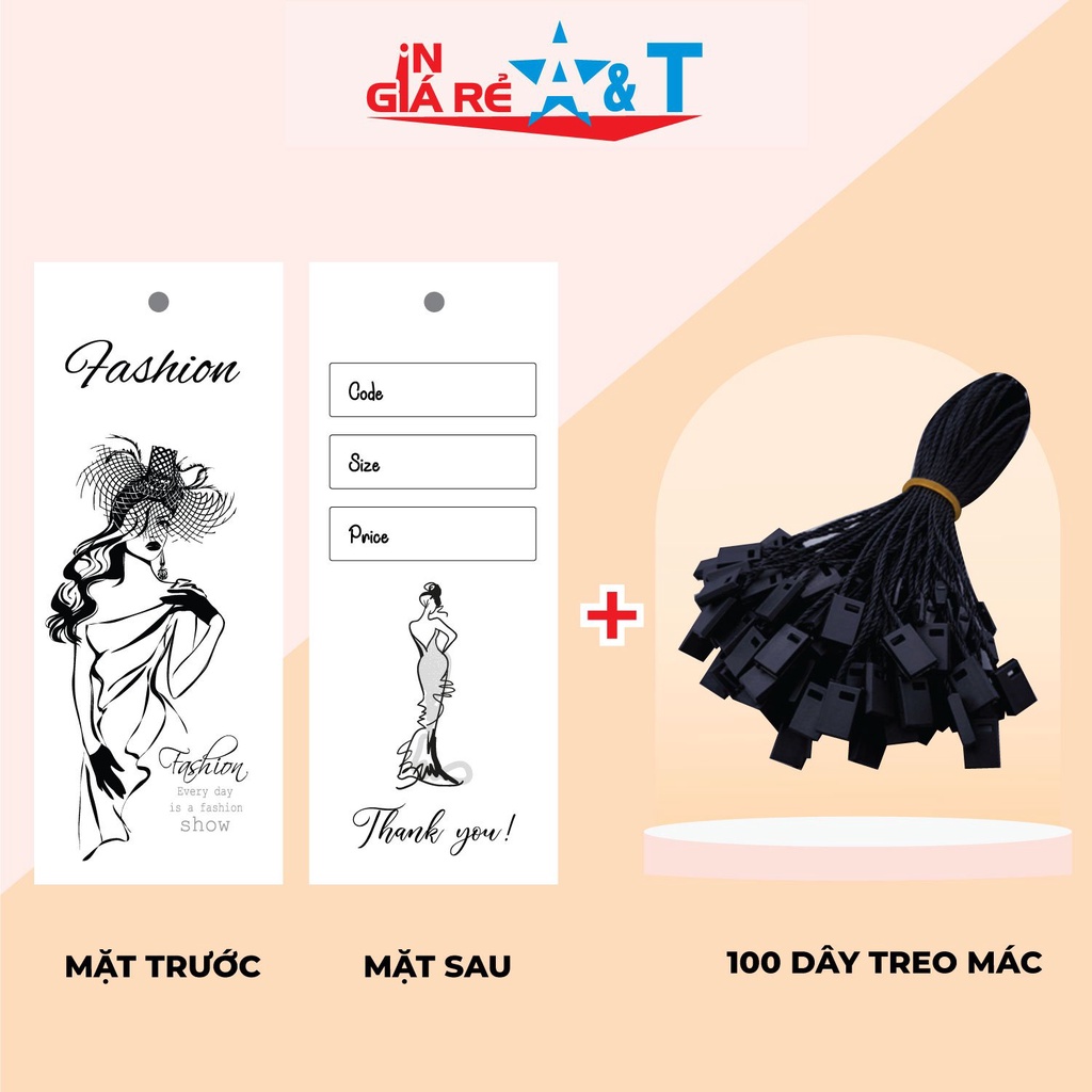 Mác quần áo combo 100 mác + 100 Dây Treo Thẻ Bài - Dây Dù Xâu Tag (Mác) Quần Áo