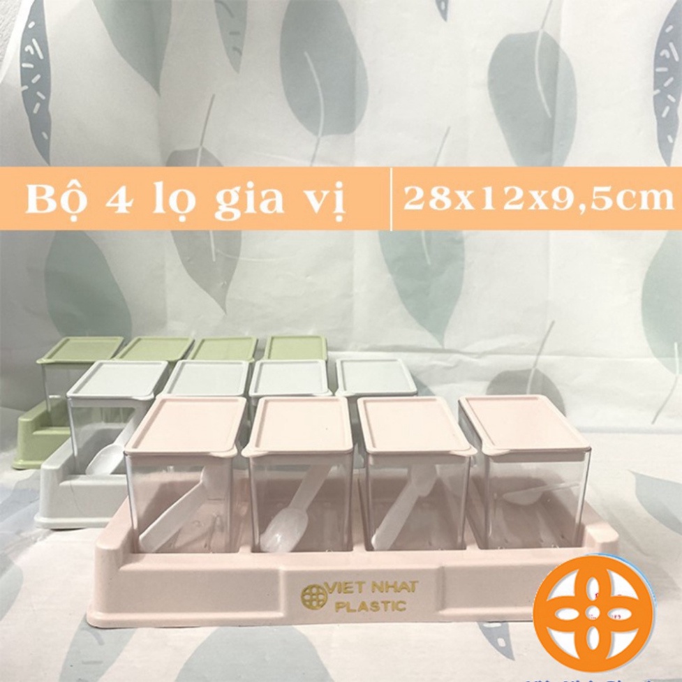 set 4 hũ đựng gia vị nhựa cao cấp, hũ gia vị nhựa có nắp kèm muỗng 2939