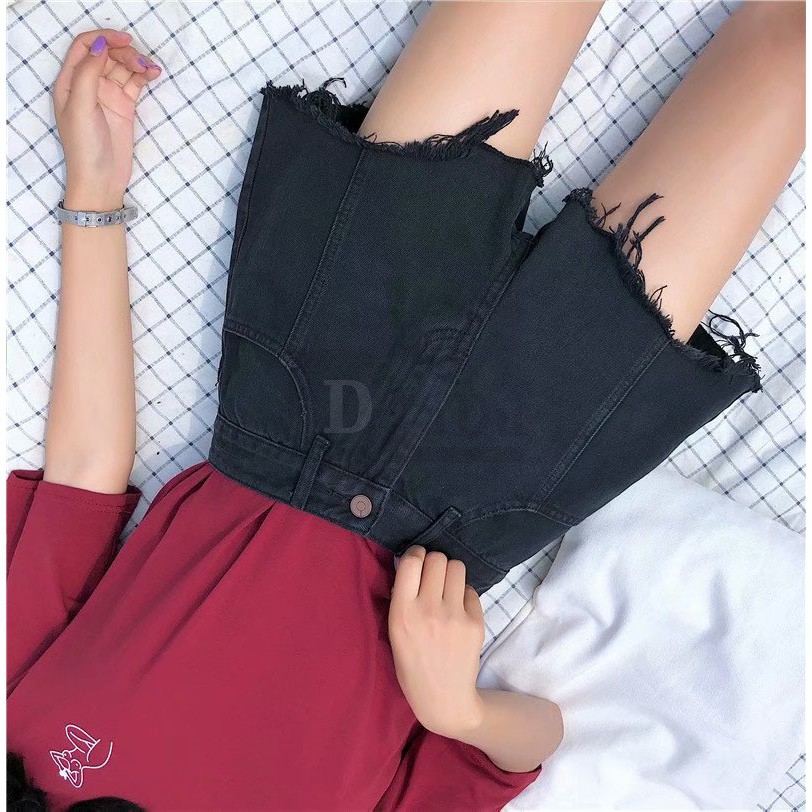 Ảnh Quần Short Denim Lưng Cao Ống Rộng Thời Trang Hàn Quốc Cho Nữ 4