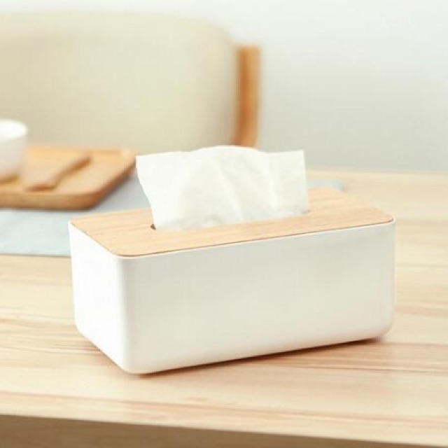 Hộp đựng giấy ăn bằng gỗ nhựa trắng phong cách hàn quốc