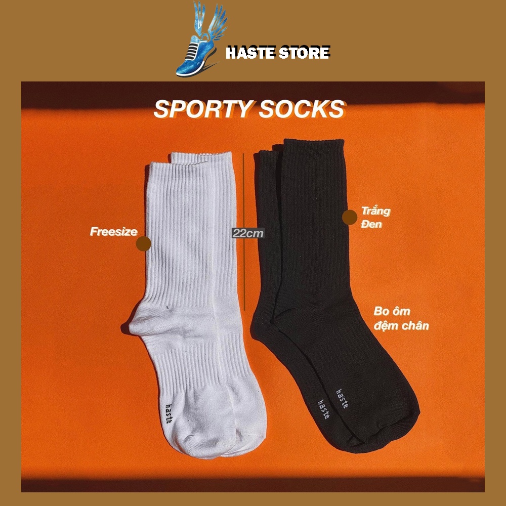 Tất Vớ Nam Nữ Haste Cổ Cao Trơn Trắng Đen Đơn Giản Phong Cách Thể Thao Vải Cotton Khử Mùi Thoáng Khí