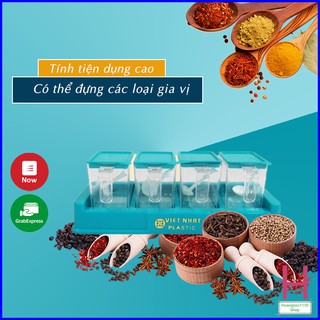 Bộ 4 lọ gia vị có thìa muỗng nhựa Việt Nhât 2939 { H }