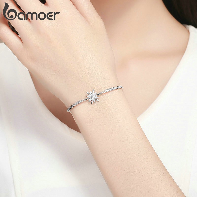 Vòng Tay Bamoer Bông Tuyết Vòng Tay Cubic Zircon Có Thể Điều Chỉnh Trang Sức Cho Nữ Quà Tặng