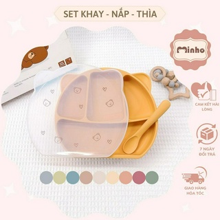 Khay ăn dặm 4 ngăn có kèm nắp silicone <không hộp>