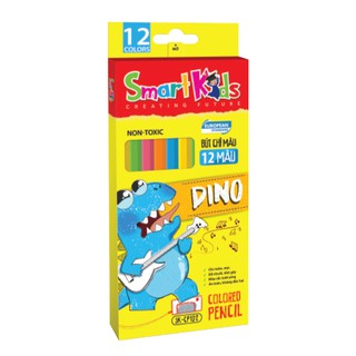 Bút chì màu Smartkids SK-CP102 Dino 12 màu tô,dành cho bé 6 tuổi - 12 tuổi, thân chì chắc chắn, dễ chuốt