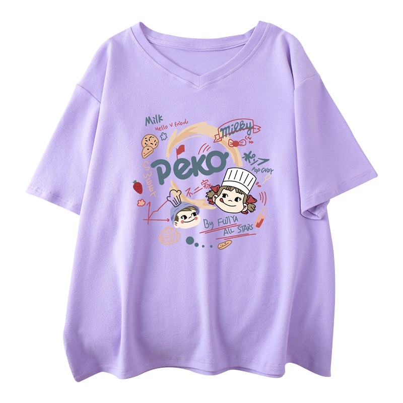 Áo Thun Tay Lỡ Nữ HappyFamily Cổ Trái Tim In Họa Tiết Các Món Bánh Xinh Xắn PEKO Cotton 100 Cao Cấp