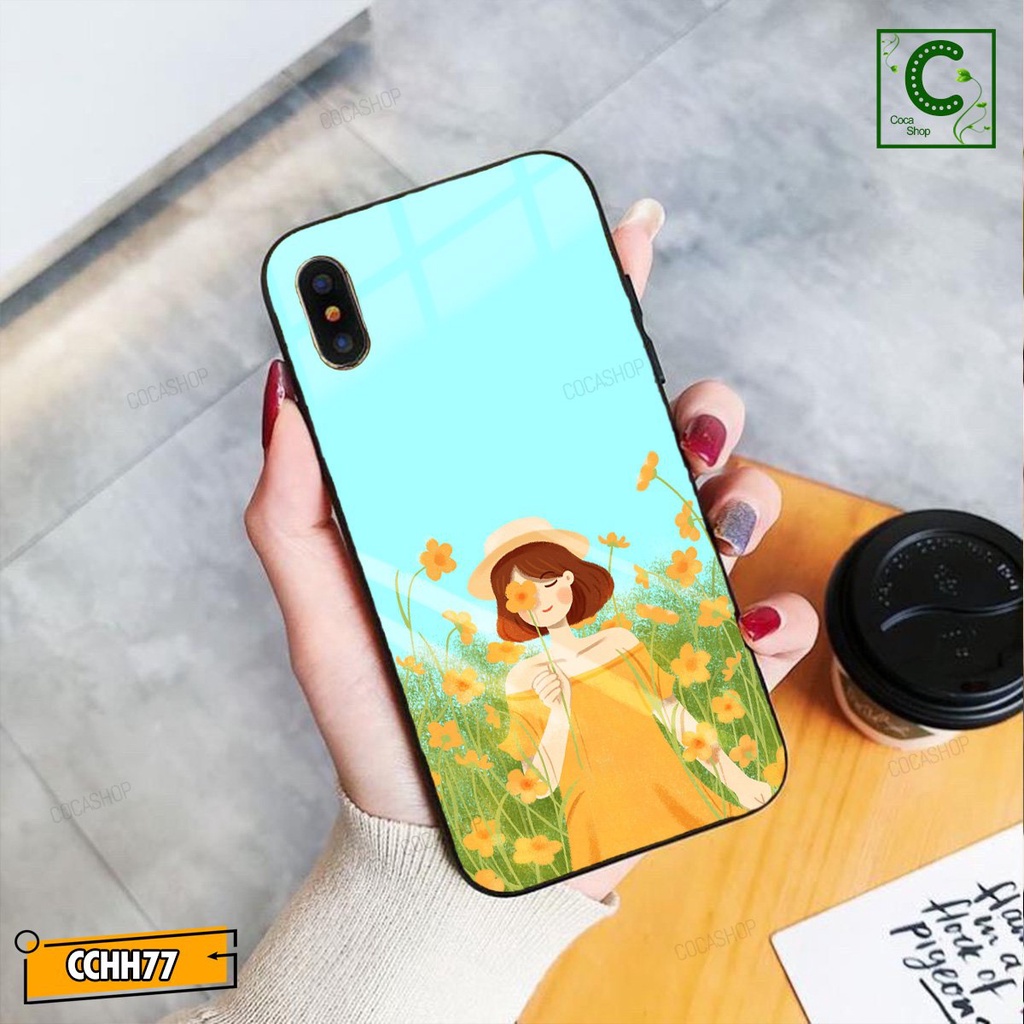 Ốp lưng iphone mặt kính in hình cực đẹp - Cô gái diện váy màu vàng xinh tươi thả hồn cùng những bông hoa khoe sắc