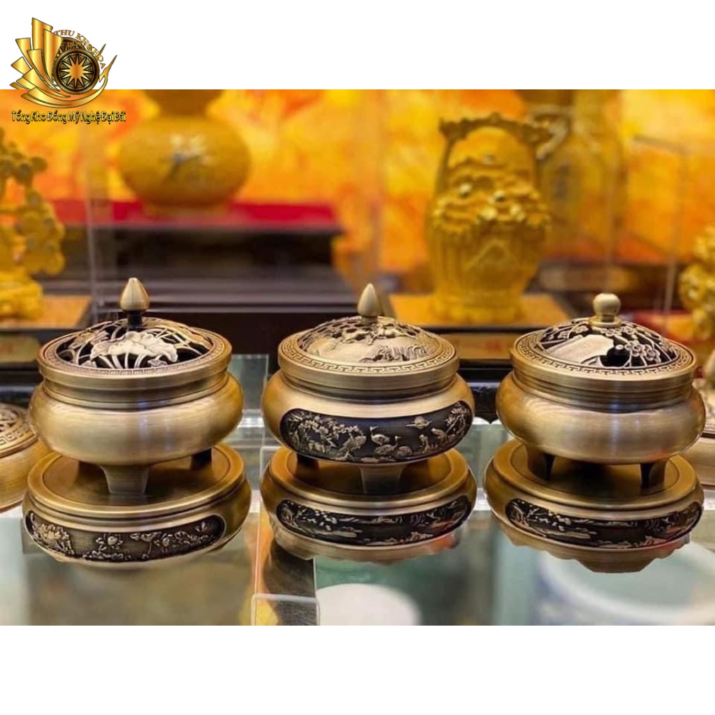 [LOẠI 1] Combo Lư Xông Trầm Bằng Đồng Kèm Đôn Đúc Nguyên Khối Cao 12cm Chạm Trổ Tinh Xảo Đồ Đồng Đại Bái