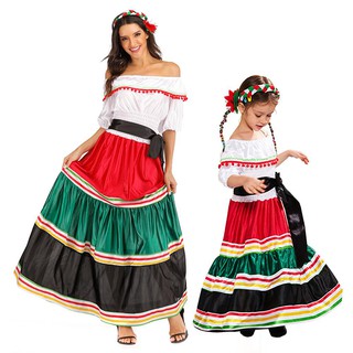 Trang Phục Halloween Cho Mẹ Và Con Gái Bé Gái Và Nữ Sân Khấu Váy Khiêu Vũ Nữ Truyền Thống mexiga Đầm Gia Đình Cha Mẹ-Con Đầm Dự Tiệc