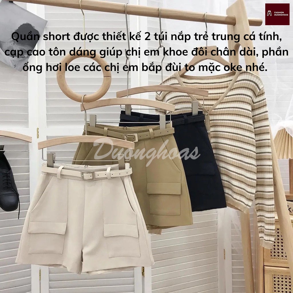 Quần short nữ cạp cao túi nắp không kèm đai 1 lớp mẫu mới siêu đẹp 2024