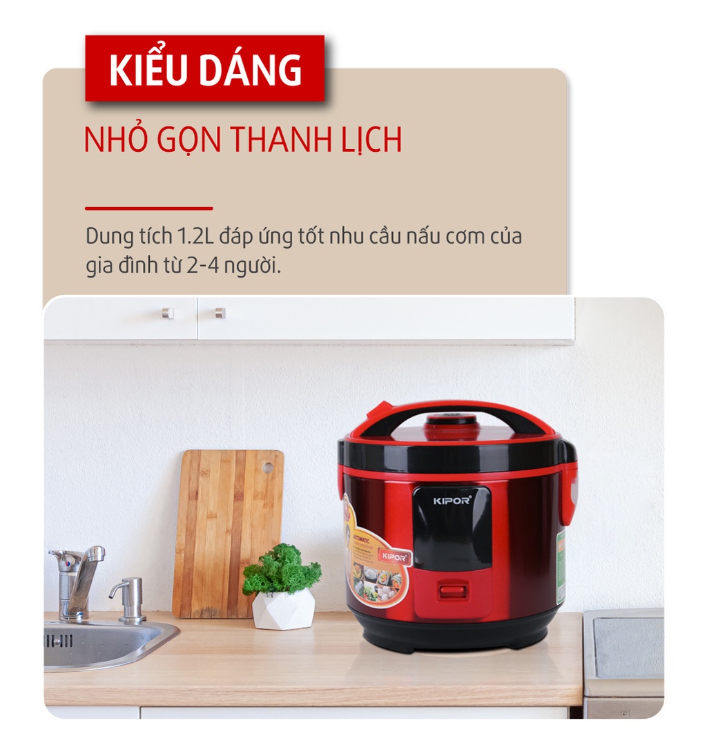 Mô tả Nồi cơm điện KIPOR KP-N1512 - 1.2L - Nồi cơ chống dính TEFLON 5 lớp dầy 3mm nặng 690G - Bảo hành tại nhà 12 tháng - 3