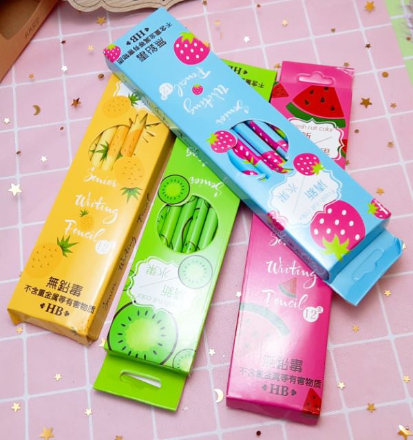 Hộp bút chì hoa quả 12 chiếc - bút chì 2b, HB cao cấp