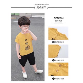 Bộ cộc xuất hàn bé trai, bộ bé trai chất đũi hàn quốc, bộ bé trai chui đầu chất mát