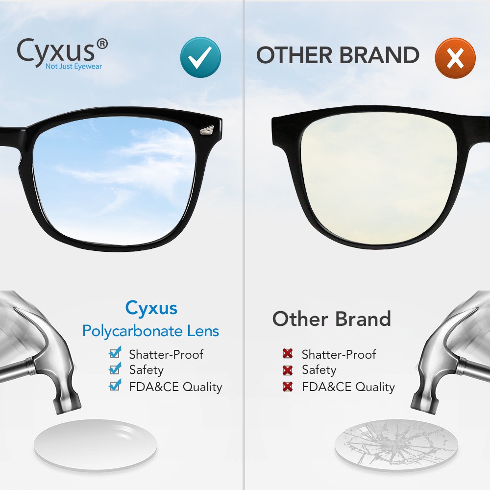 Cyxus Kính Chống Ánh Sáng Xanh Thời Trang Gọng Vuông Lọc Tia UV Giảm Mỏi Mắt Cho Máy Tính Cho Nam Nữ 8082