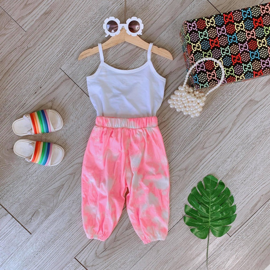 Set Áo Hai Dây Quần Loang Màu 100% Cotton Mềm Mại Siêu Hot Cao Cấp Thời Trang Bé Gái Sành Điệu Form Siêu Bự 12-28kg