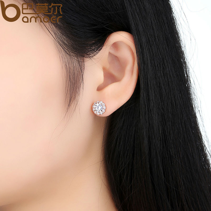 Bamoer Bông Tai Mạ Vàng Đính Đá zircon 10 Màu Lựa Chọn jie054