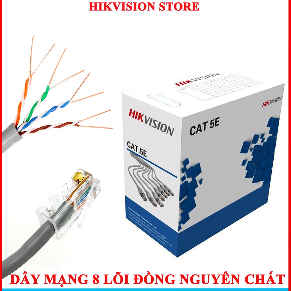 Dây cáp mạng HIKVISION 8 lõi đồng chính hãng, CAT6 SOTAKO hợp kim đồng dùng cho camera , bấm sẵn 2 đầu mạng (Lẻ 1 Mét ).