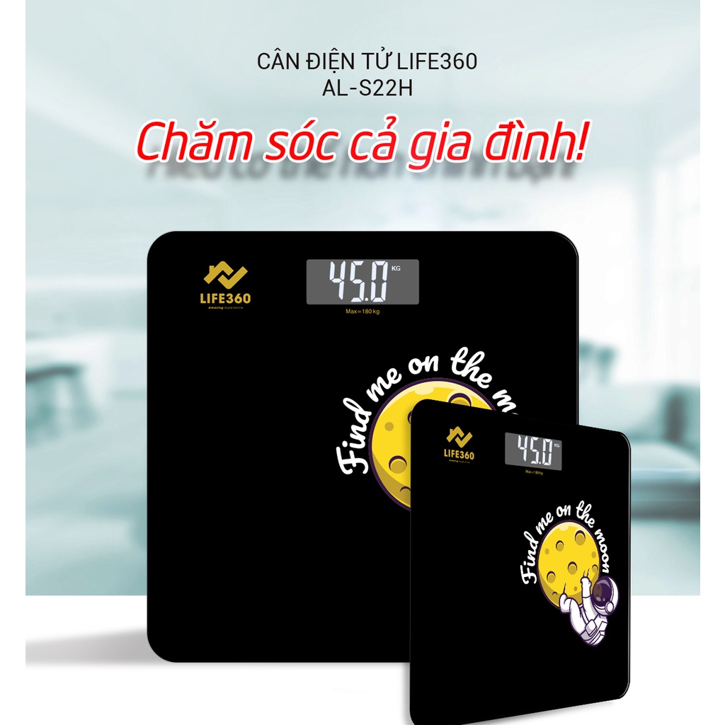 Ảnh Cân Điện Tử Sức Khỏe Life360 AL-S22H - Cân Điện Tử Thông Minh, Mặt Kính Cường Lực,Hàng Chính Hãng 3