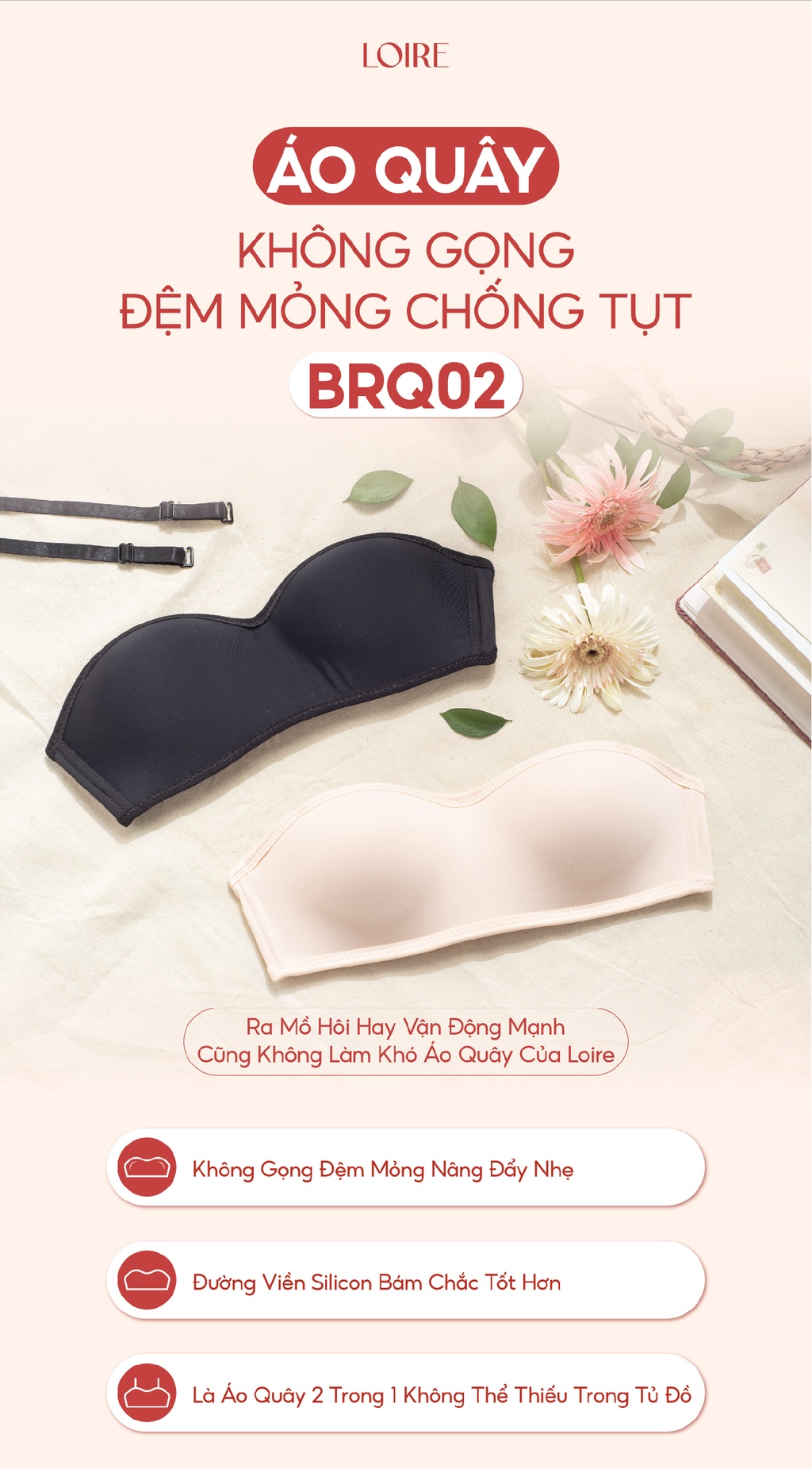 Mô tả Áo Quây Cup Ngang Viền Silicon Chống Tụt Loire BRQ02 - 1