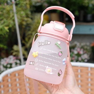 Bình đựng nước Greeninterior 1300ml có ống hút kèm dây đeo và có quai cầm tiện lợi, cốc đựng nước cute Màu Xanh Dương