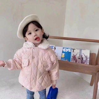 Áo khoác phao trần trám cổ lông bé gái, khoác phao bé gái, áo phao bé gái, áo khoác tiểu thư bé gái