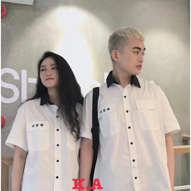 Áo sơmi thêu chữ Hàn Quốc KAF729
