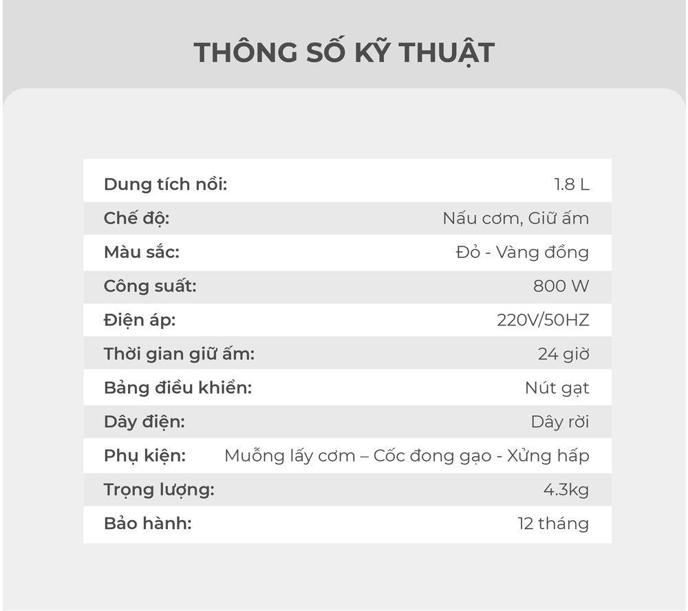 Mô tả Nồi cơm điện KIPOR KP-N6518 - 1.8L - Dung tích lớn, chống dính TEFLON 3mm 1Kg - Bảo hành tại nhà 12 tháng - 6