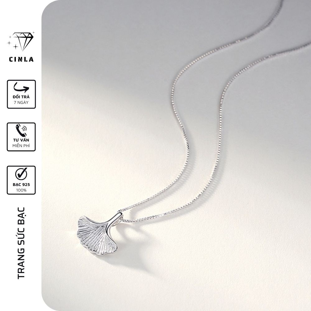 Dây chuyền mạ bạc 925 cao cấp vòng vổ bạc đẹp chính hãng hình lá bạch quả trang sức bạc CINLA DC020