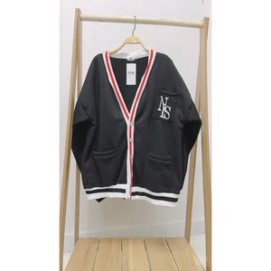 Áo Cardigan Nữ nỉ Dày Sọc Đỏ Trắng bo viền Có Túi, Cadigan chữ NLS Ulzzang Hàn Quốc