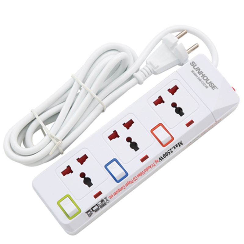 Ổ cắm điện Sunhouse SHE-OC2-3RU - 2 chấu, 3 chấu cắm, 2 sạc USB, cho phích 2 chấu và 3 chấu | BigBuy360 - bigbuy360.vn