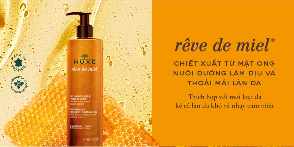 Mô tả Gel rửa mặt và tắm toàn thân Nuxe Rêve de Miel 400ml - 1