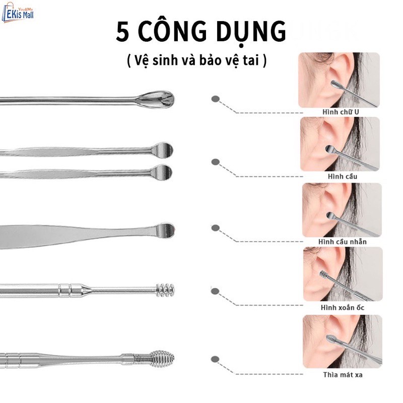 Bộ 6 Cây Lấy Ráy Tai Inox Cao Cấp Thông Minh Không Gỉ Set | Shopee Việt Nam