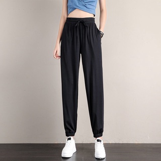 Quần thể thao lụa băng mùa xuân mùa hè dành cho nữ Quần nỉ dáng rộng thông thường Drape Slimmer Look All-Match Wide @